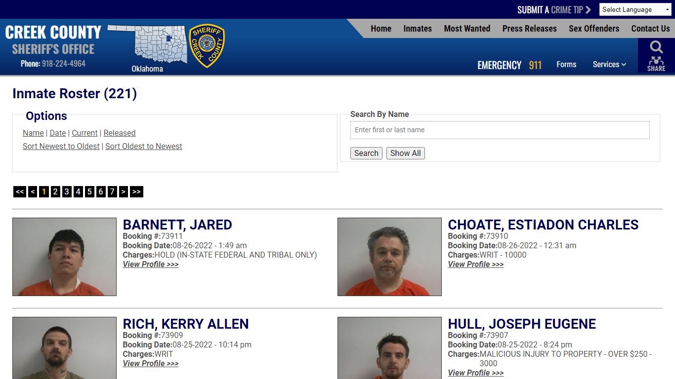 Inmate Roster (226) - Creek County Sheriff